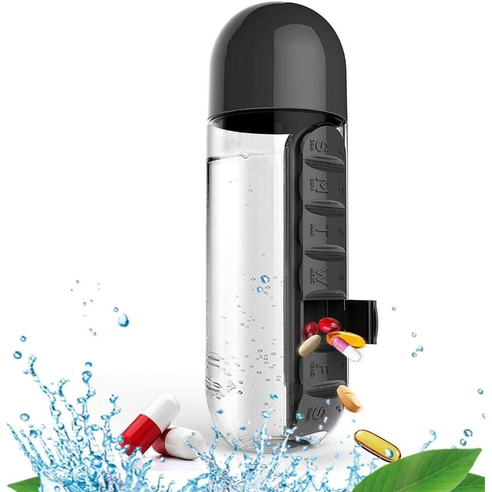 Daily Pill Box Organizer with Water Bottle, Medicine Storage Box / Water Bottle